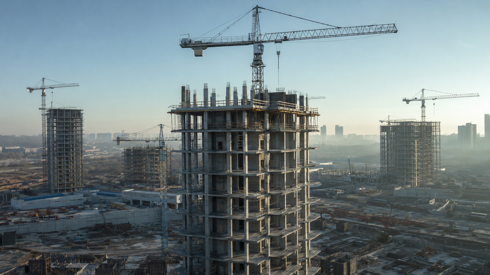 Concrete tower under construction with a crane, the environment for 4D construction progress monitoring