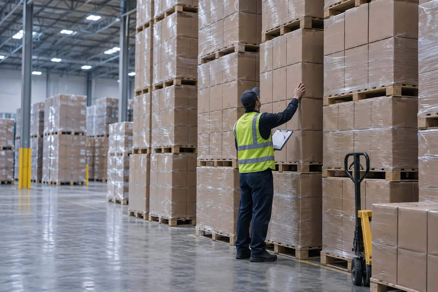 Worker counting warehouse stock by hand with a clipboard, the manual process before AI video analytics