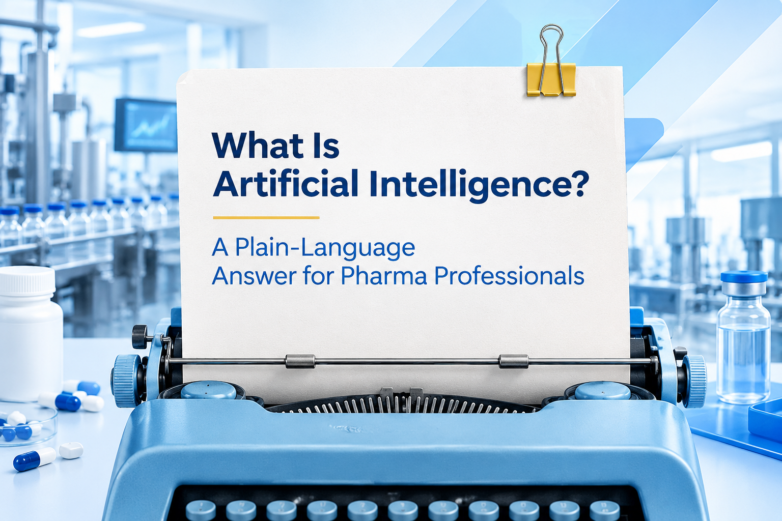 What is artificial intelligence in pharma plain language guide cover with the see, predict, draft icons and author Kinjal Patel.