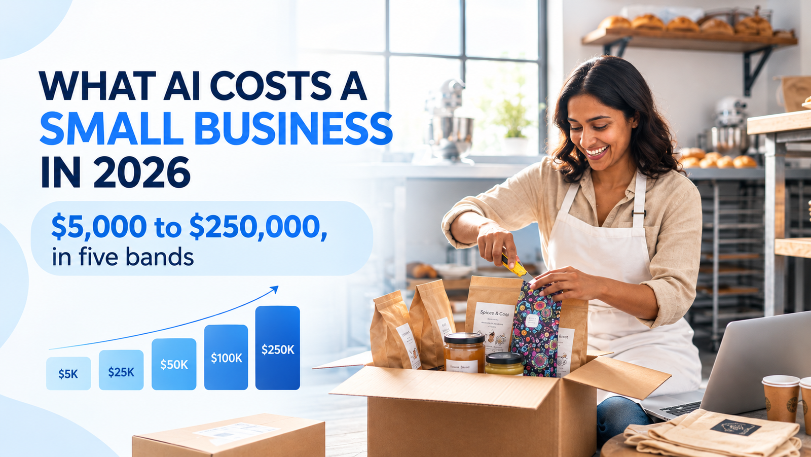 AI development cost for small business in 2026, five budget bands from $5,000 to $250,000, by Mitesh Patel, NVIDIA Certified AI Architect