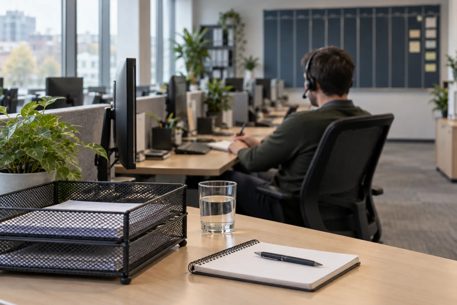 Salesperson taking a call & writing in a notebook, the conversations an AI follow-up engine now books