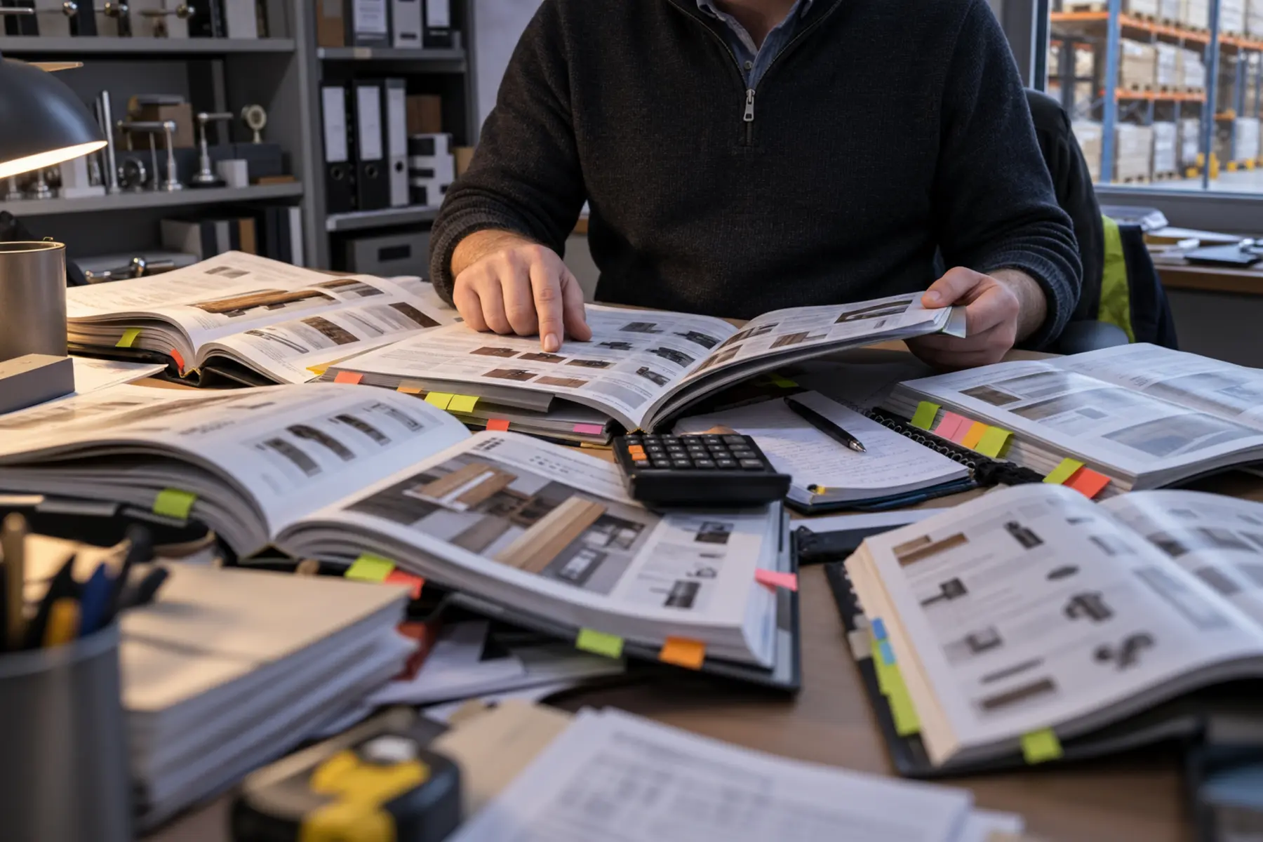 Buyer comparing supplier prices by hand from a printed price list, the manual process AI price comparison replaced