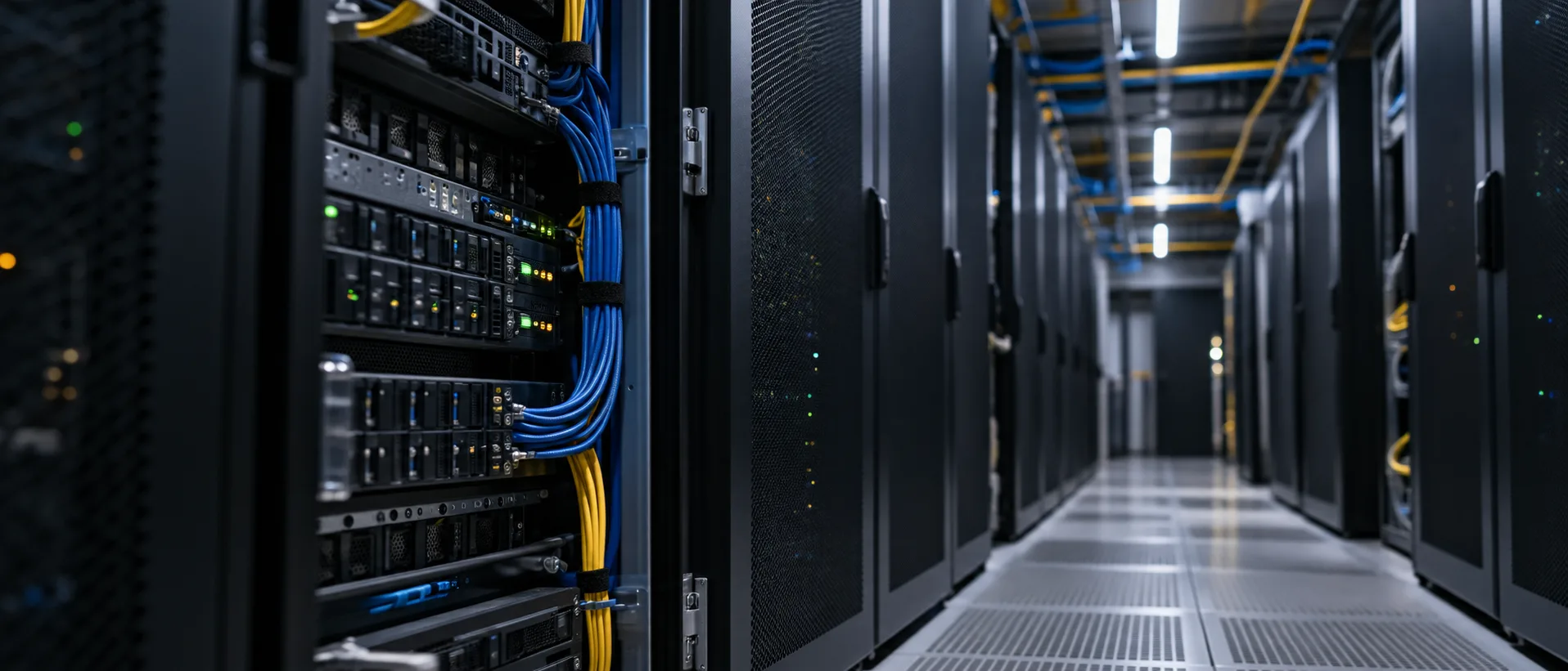 Data centre server racks holding the bank's enterprise data warehouse behind the text-to-SQL assistant